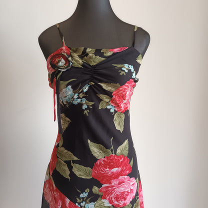 Vintage black and red floral dress 90s M