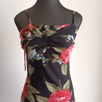 Vintage black and red floral dress 90s M