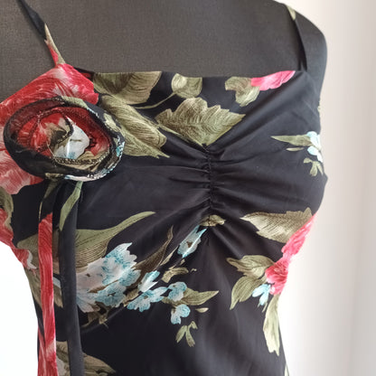 Vintage black and red floral dress 90s M