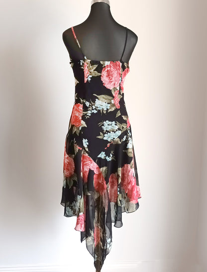 Vintage black and red floral dress 90s M