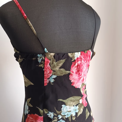 Vintage black and red floral dress 90s M