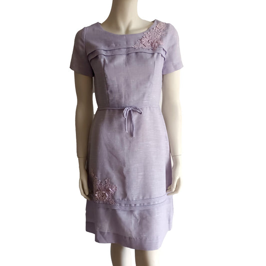 Lavender mauve vintage linen floral 60s dress Modeshy