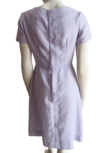 Lavender mauve vintage linen floral 60s dress Modeshy
