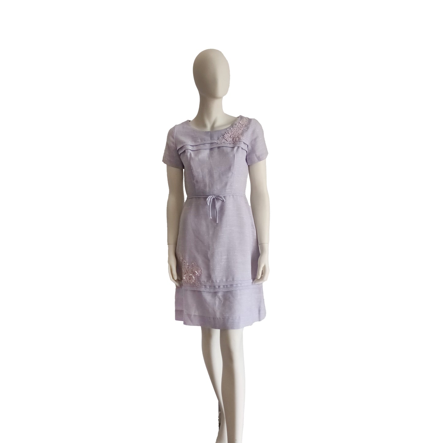 Lavender mauve vintage linen floral 60s dress Modeshy