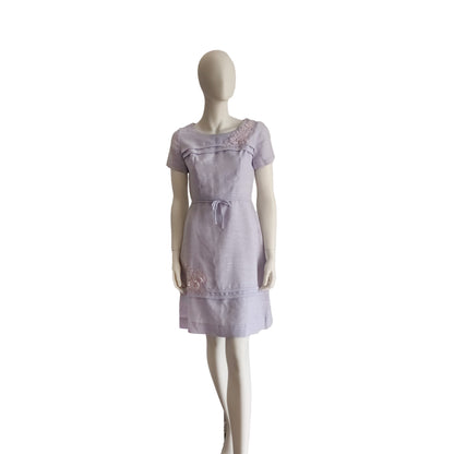 Lavender mauve vintage linen floral 60s dress Modeshy