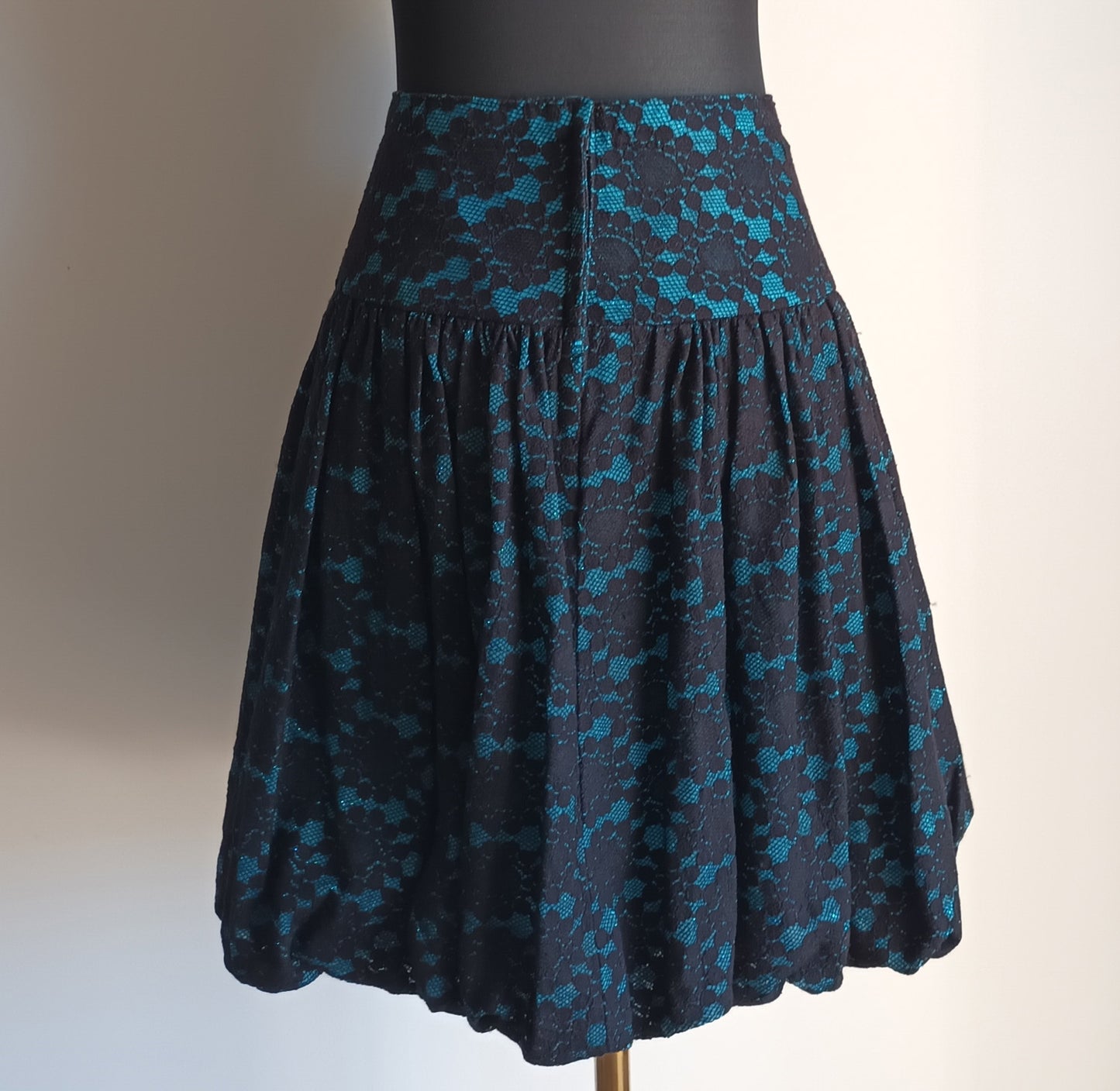 Black and blue vintage lace bubble hem skirt