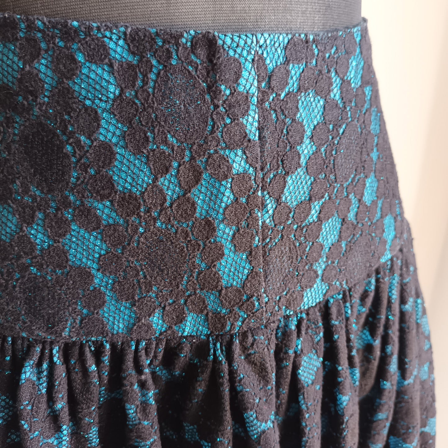 Black and blue vintage lace bubble hem skirt