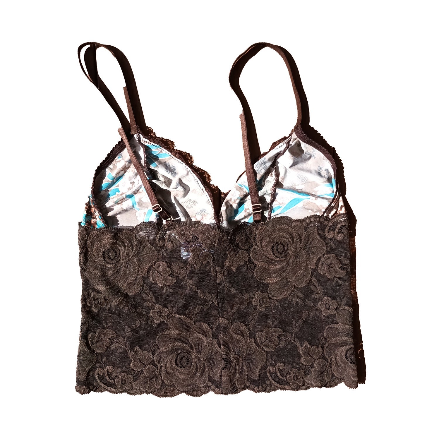 Y2K brown lace and paisley aqua cami top by Undercoverwear Modeshy