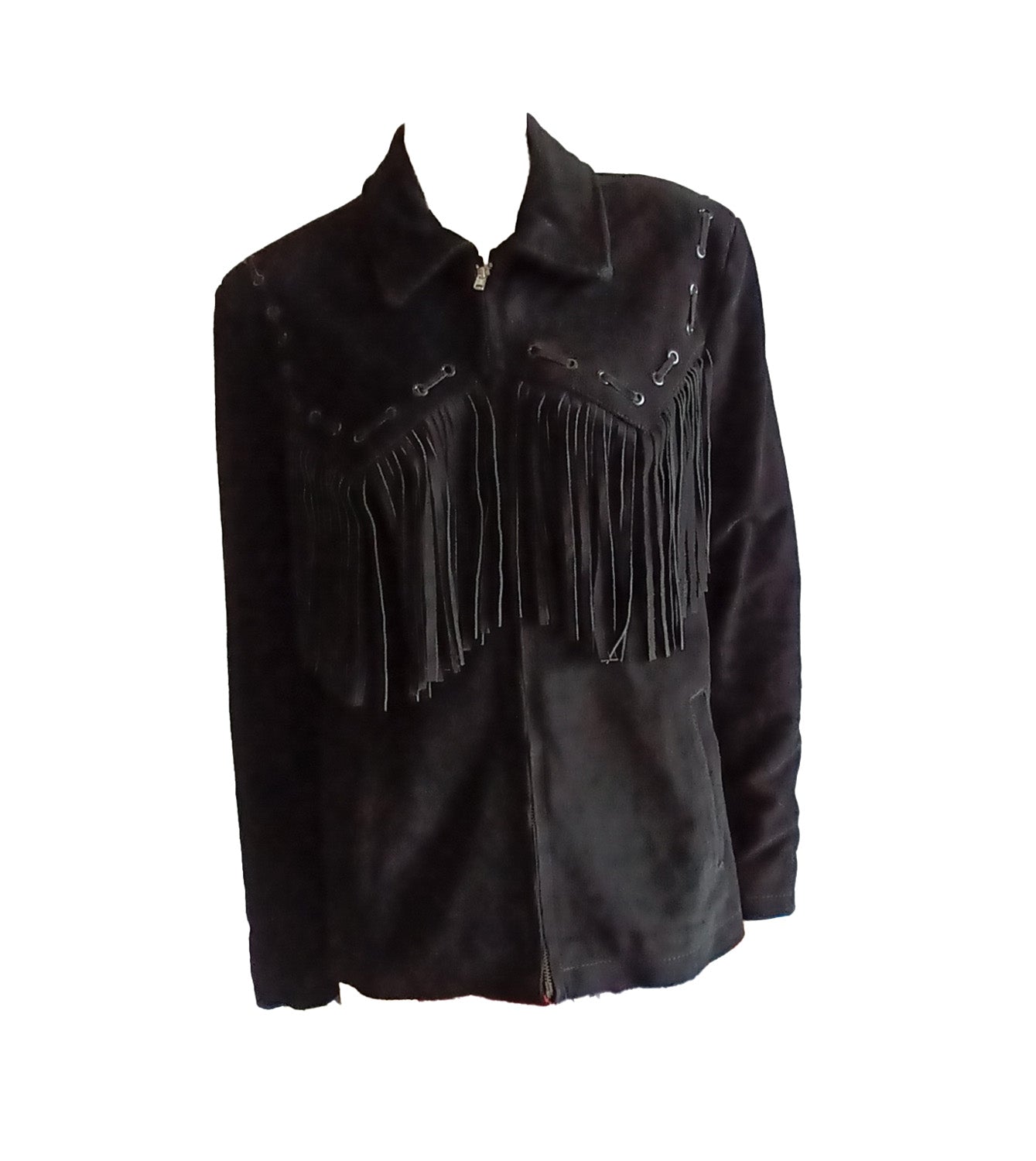 Vintage black suede unisex fringed western jacket Modeshy