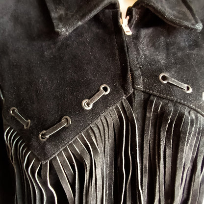 Vintage black suede unisex fringed western jacket Modeshy