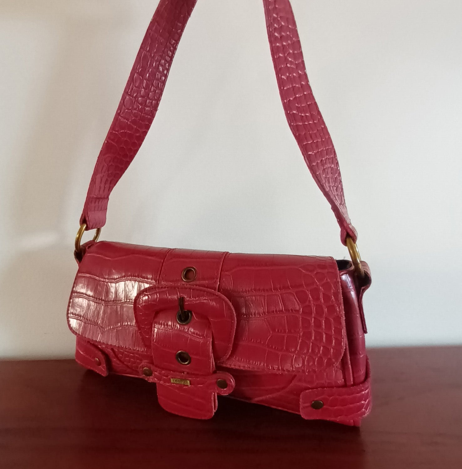 Vintage Y2k Fiorelli red faux crock skin cherry red bag. Modeshy