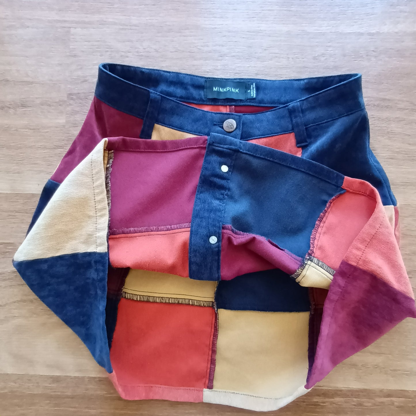 Mink Pink corduroy patchwork mini skirt