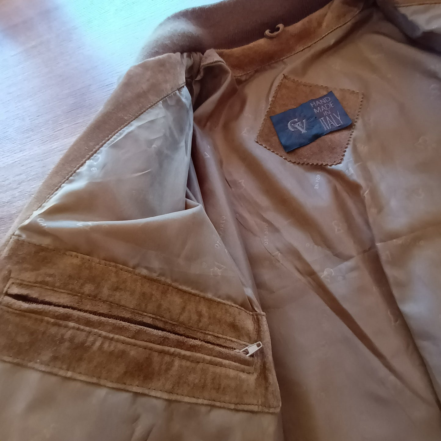 Vera Pelle Italian suede leather tan bomber jacket Mens