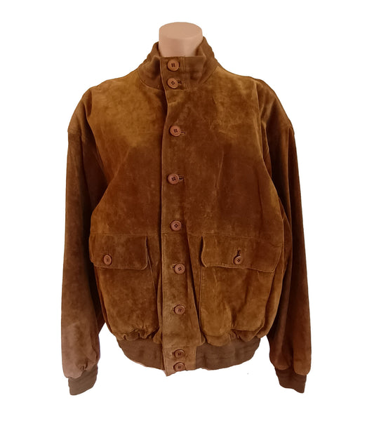Vera Pelle Italian suede leather tan bomber jacket Mens