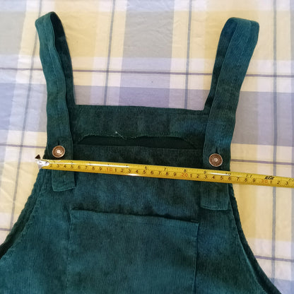 Green and floral hand made velvet pinafore dress.