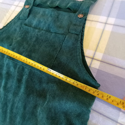 Green and floral hand made velvet pinafore dress.