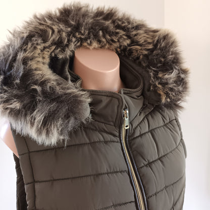 YMI Khaki Puffer vest with detachable fur hood