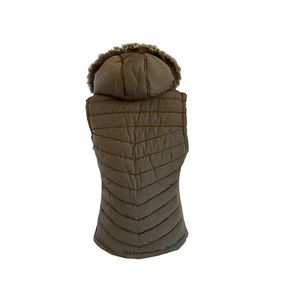 YMI Khaki Puffer vest with detachable fur hood