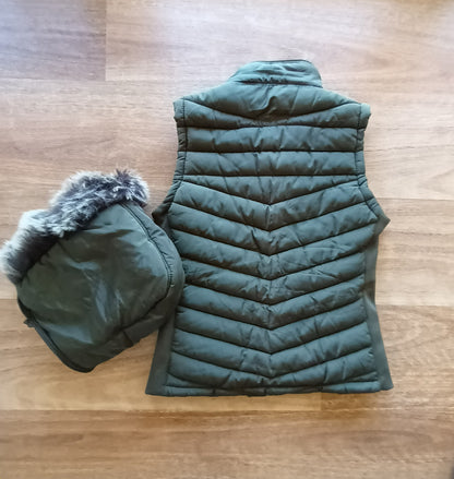YMI Khaki Puffer vest with detachable fur hood