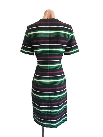 Burgundy, green white striped Michael Kors dress