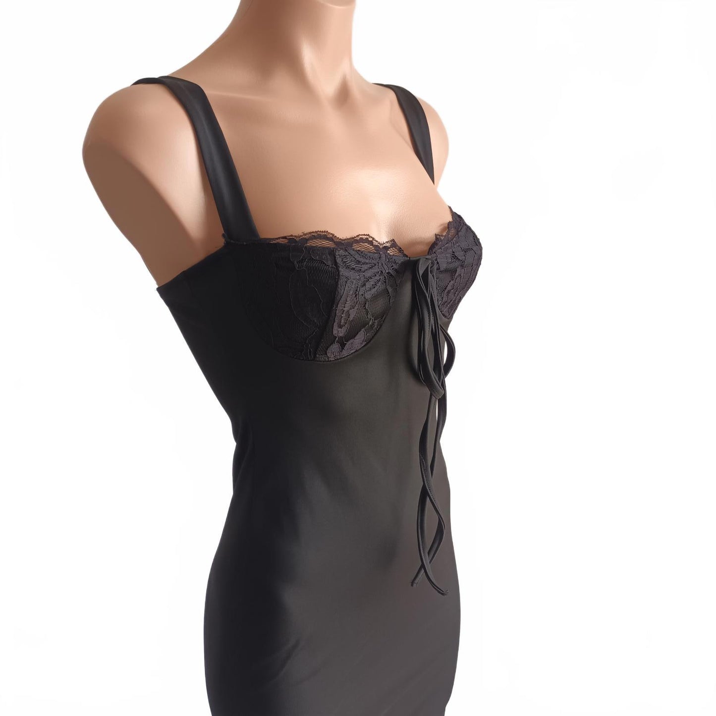 Sexy black vintage 90s body con lace bra dress
