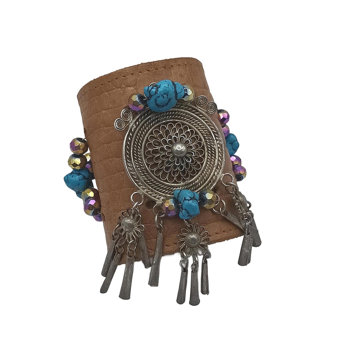 Vintage hand made cuff bracelet with boho embellishments