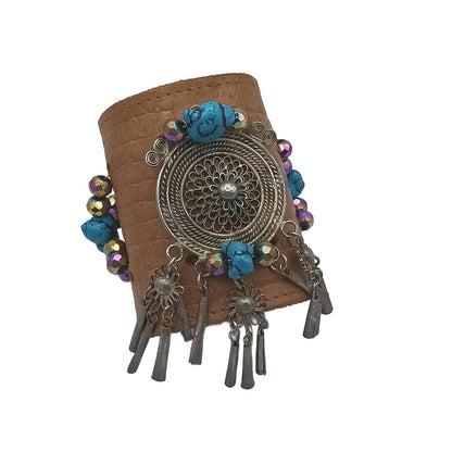 Vintage hand made cuff bracelet with boho embellishments