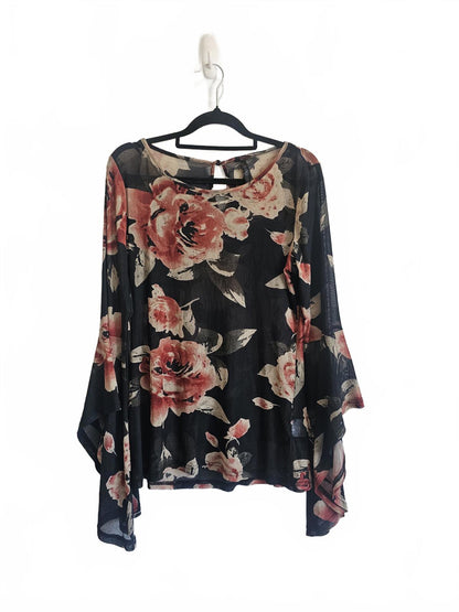 Black floral bell sleeve crossroads sheer size 12