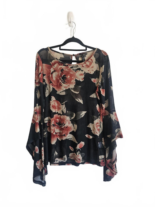 Black floral bell sleeve crossroads sheer size 12