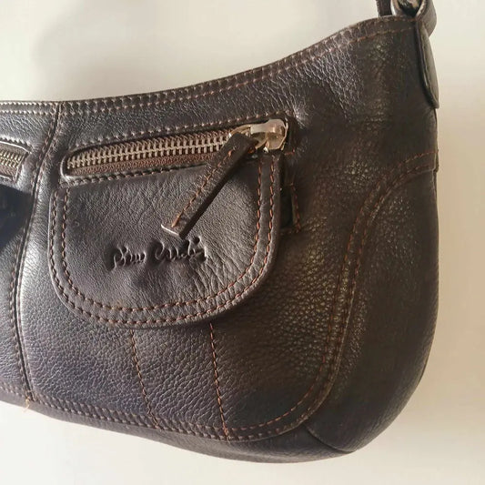 Chocolate brown Pierre Cardin leather bag Y2k 90s style shoulder bag Modeshy