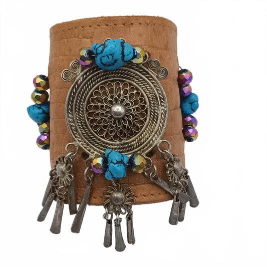 Vintage hand made cuff bracelet with boho embellishments
