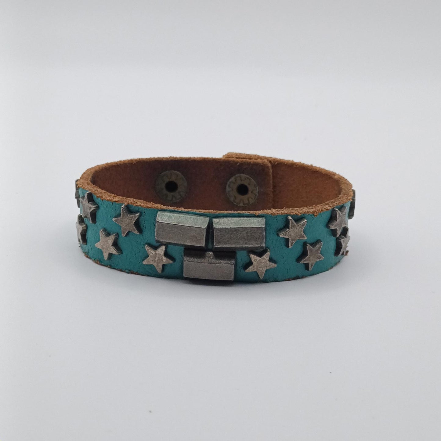 Genuine Vintage aqua blue stars leather 80s bracelet