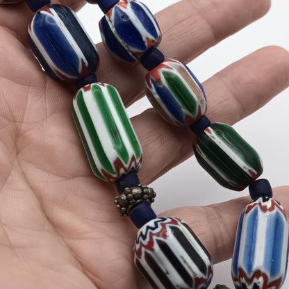 Antique Venetian Chevron Blue and green African Trade 6 layered Bead