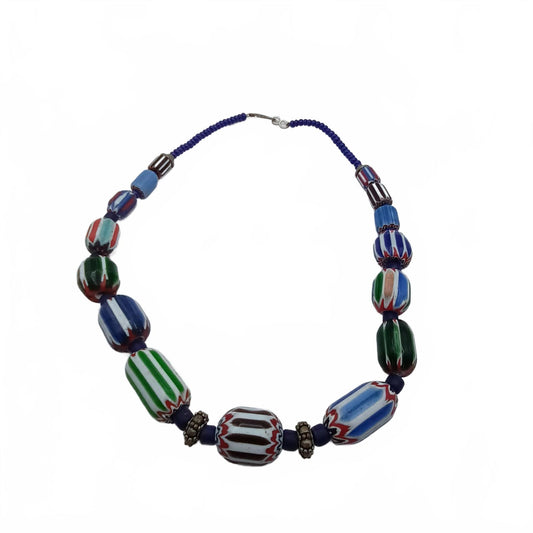 Antique Venetian Chevron Blue and green African Trade 6 layered Bead
