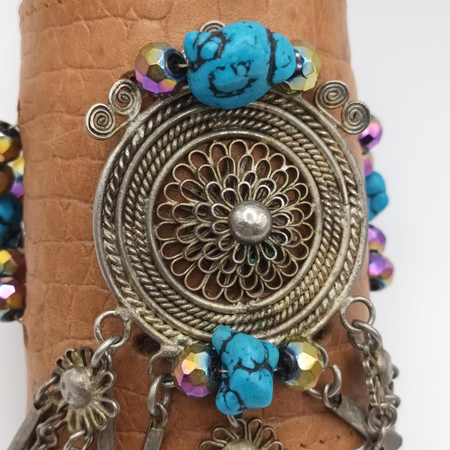 Vintage hand made cuff bracelet with boho embellishments