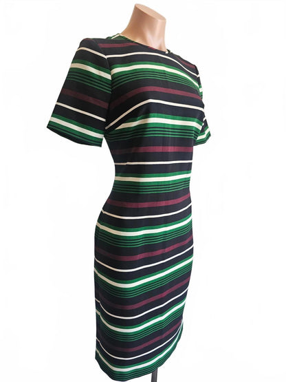 Burgundy, green white striped Michael Kors dress