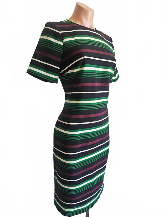 Burgundy, green white striped Michael Kors dress