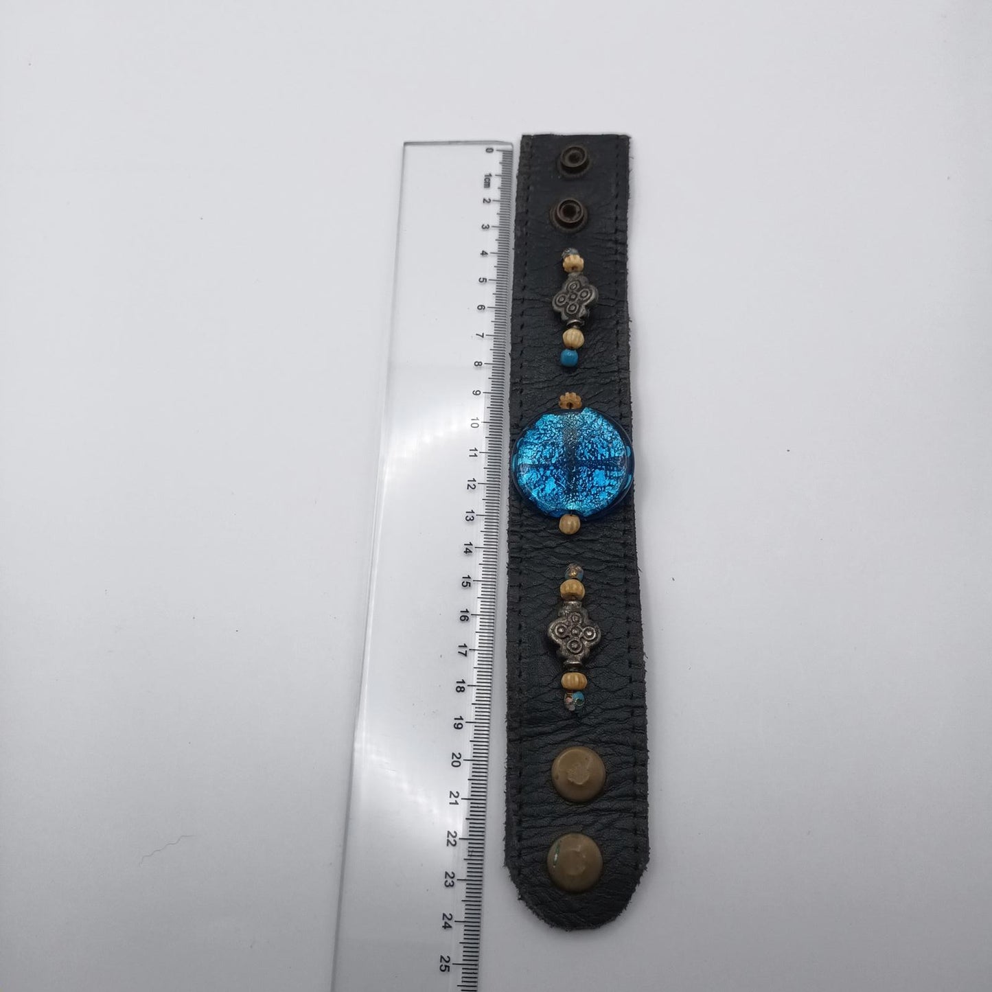 Hand made leather and beaded vintage cuff
