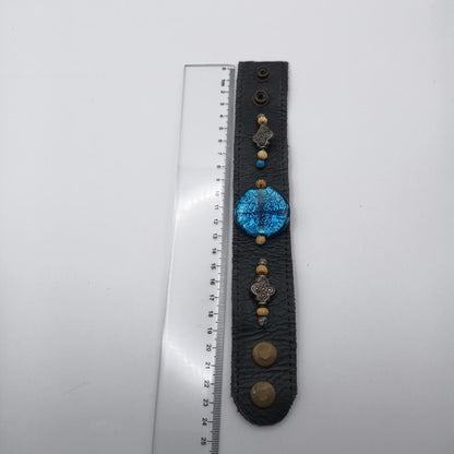 Hand made leather and beaded vintage cuff