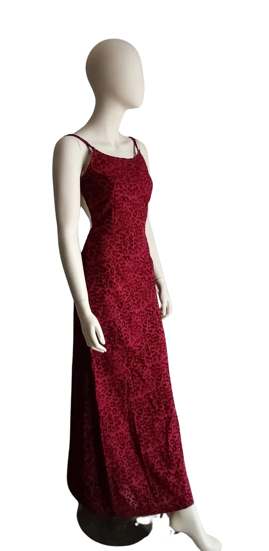 Vintage deep red burgundy velvet shot backless gown 90s Modeshy