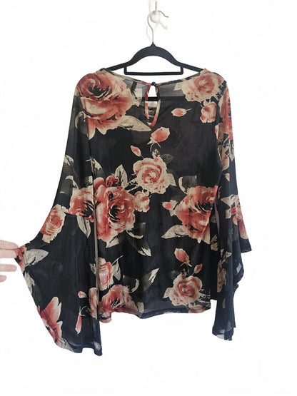 Black floral bell sleeve crossroads sheer size 12