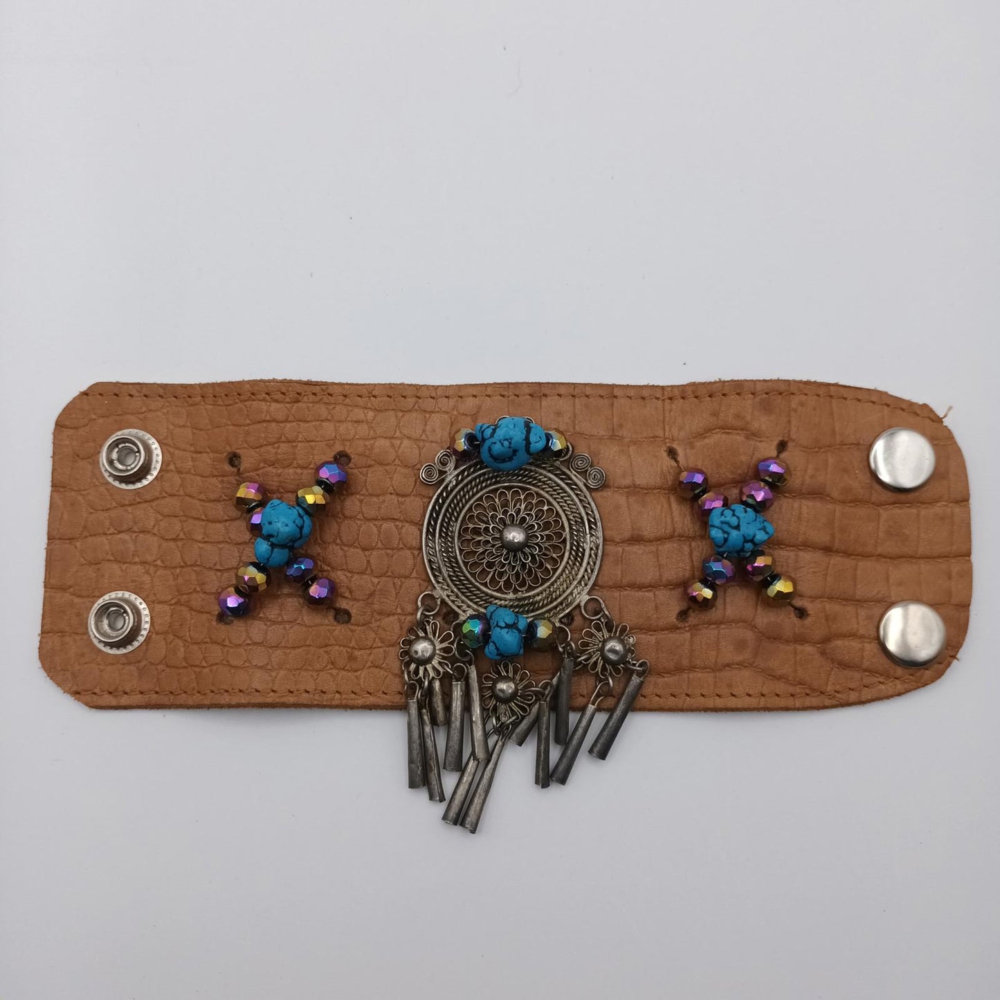 Vintage hand made cuff bracelet with boho embellishments