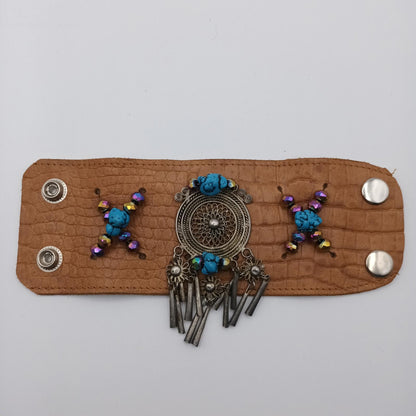 Vintage hand made cuff bracelet with boho embellishments