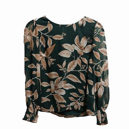 Long sleeve shirt sheer chiffon green floral Modeshy