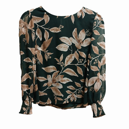Long sleeve shirt sheer chiffon green floral Modeshy