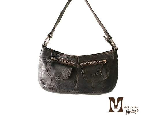 Chocolate brown Pierre Cardin leather bag Y2k 90s style shoulder bag Modeshy