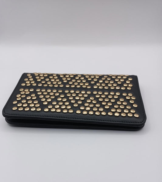 Leather Peeptoe gold studded wallet.
