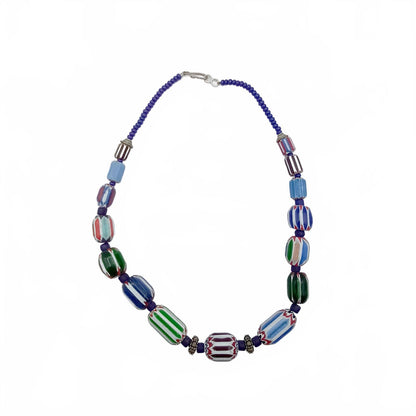 Antique Venetian Chevron Blue and green African Trade 6 layered Bead