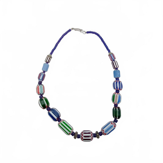 Antique Venetian Chevron Blue and green African Trade 6 layered Bead