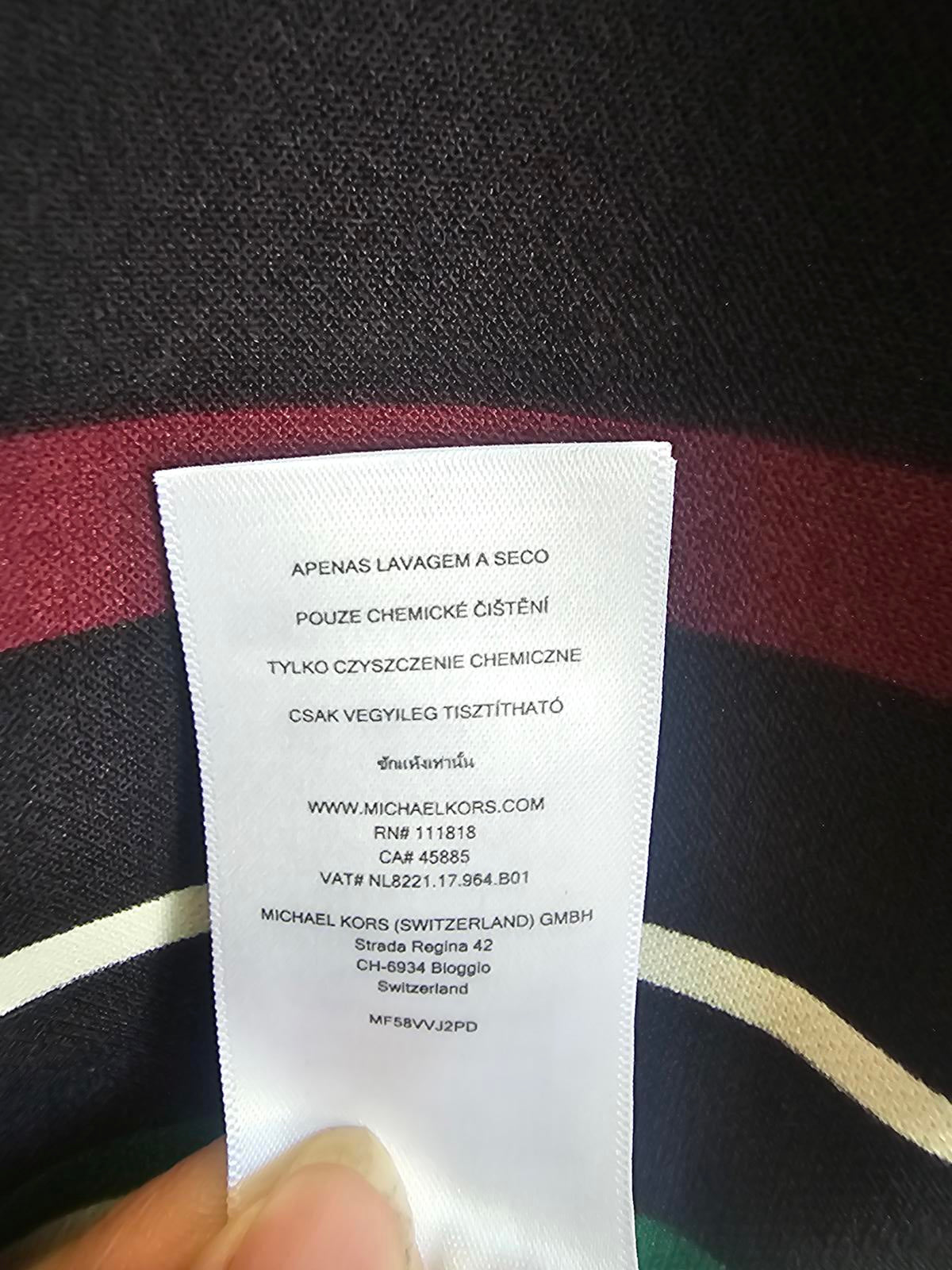 Burgundy, green white striped Michael Kors dress